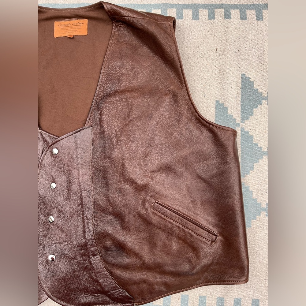 Coronado Bison Leather Laredo Concealed Carry Western Vest Brown Handmade Retro - Picture 6 of 16